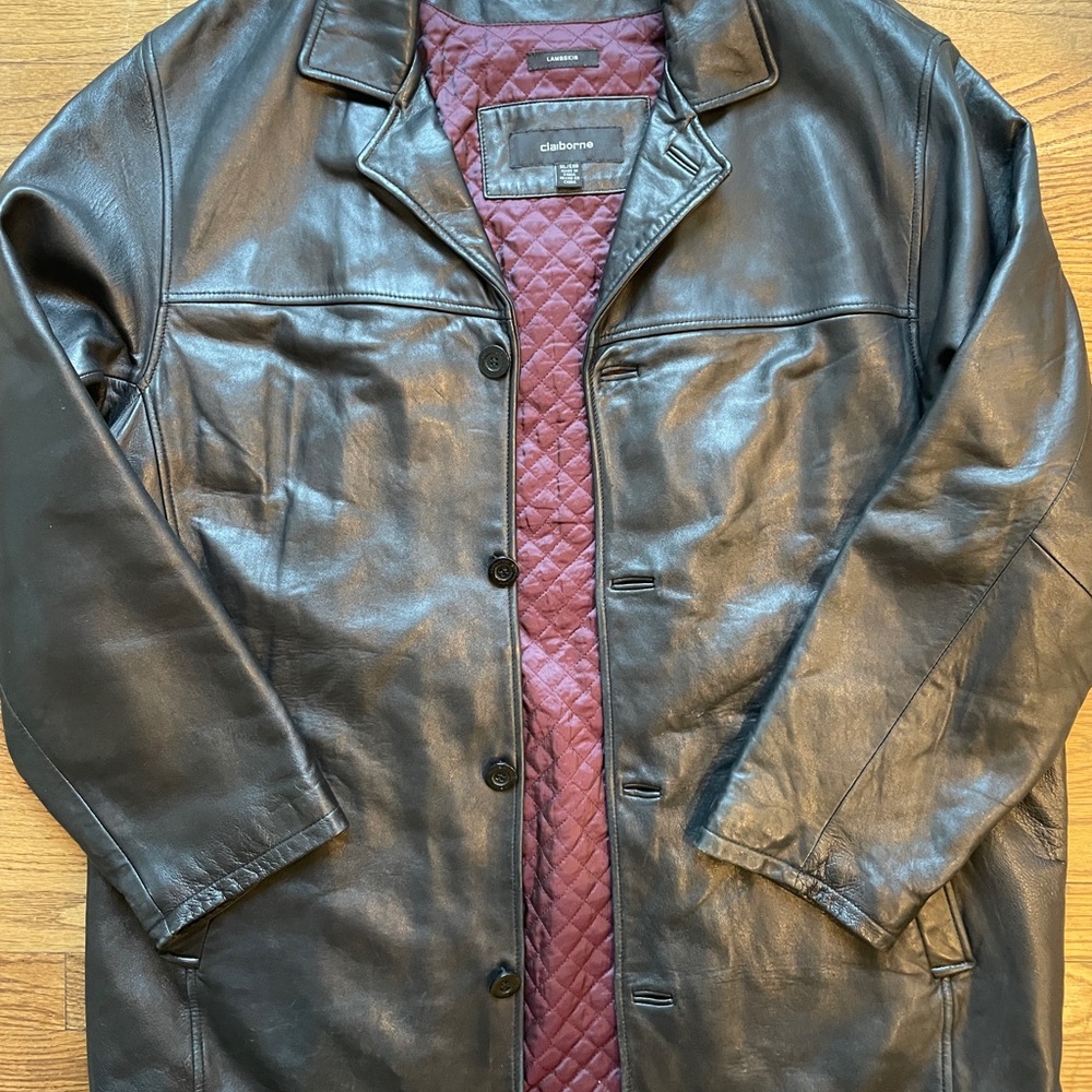 Claiborne Men’s Black Leather Lambskin Jacket Quilted Lining Fits XL